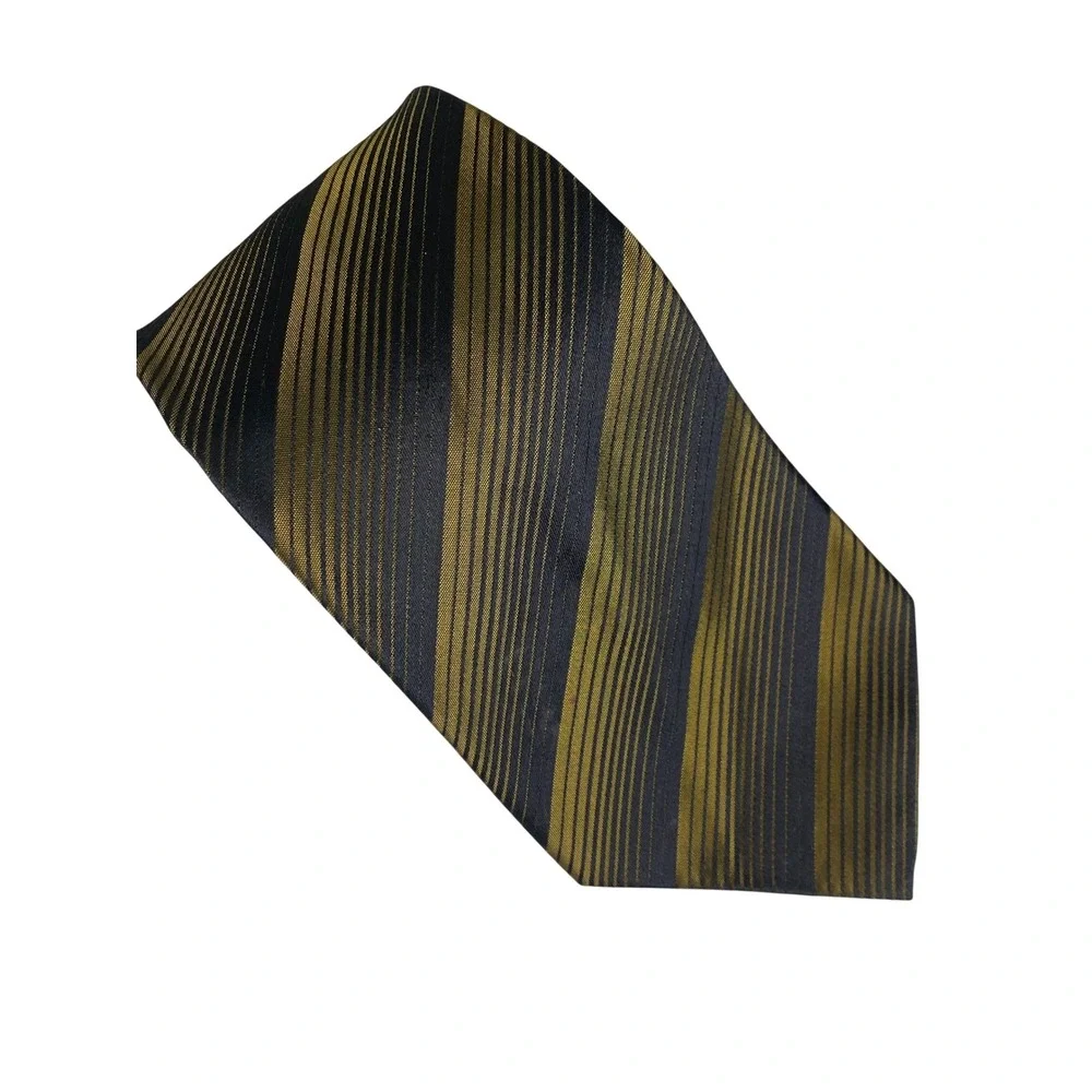 VTG Men's Necktie Gold Metallic Black Multi Stripe Acetate Rayon Wide Tie 53x4